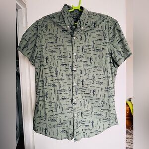 NWT J. Crew Olive Fish Pattern Men's Shirt